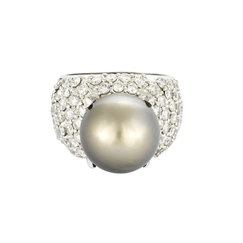 Prsten z Platina, diamantů a tahitské perly