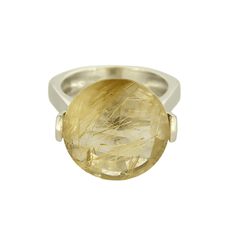 Bague cocktail en or gris quartz rutile dit cheveux de Vénus