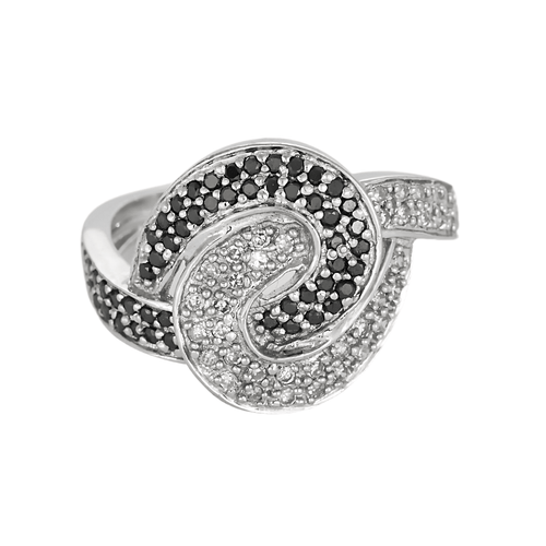 Verstrengelde ring met witte diamanten, zwarte diamanten