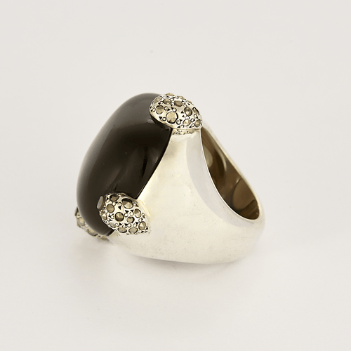 Bague 53 Pomellato - collection "Pomellato 67 - Importante bague en argent, quartz fumé et marcassites 58 Facettes DV0916-2-53-2
