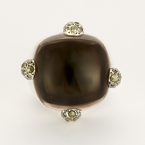 Pomellato - coleção "Pomellato 67 - Anel importante em Prata, quartzo fumado e marcassitas