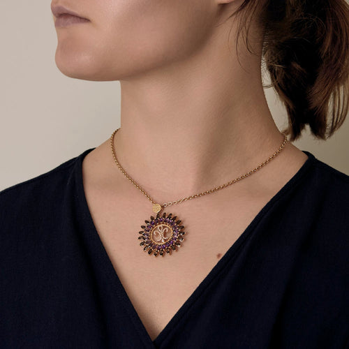 Anhänger aus Gelbgold, Amethyst und Rauchquarz