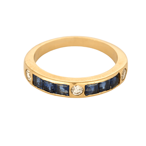 Bague 52 Alliance en or jaune, diamants et saphirs 58 Facettes DV27342-7-52-1