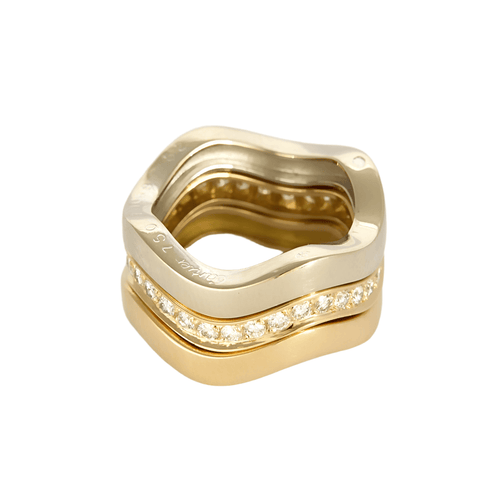 CARTIER - Neptune - Vintage - Three-band ring in yellow gold, white gold and diamonds