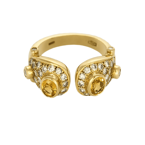 Offener Ring aus Gelbgold mit gelben Saphiren und Diamanten