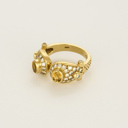 Offener Ring aus Gelbgold mit gelben Saphiren und Diamanten