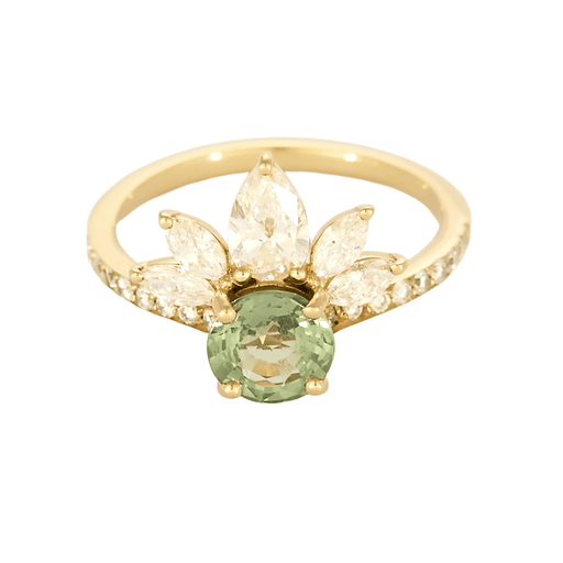 Bague 49 Gemmyo -  EverBloom Pavée - Bague or diamant et saphir vert. 58 Facettes DV28398-1