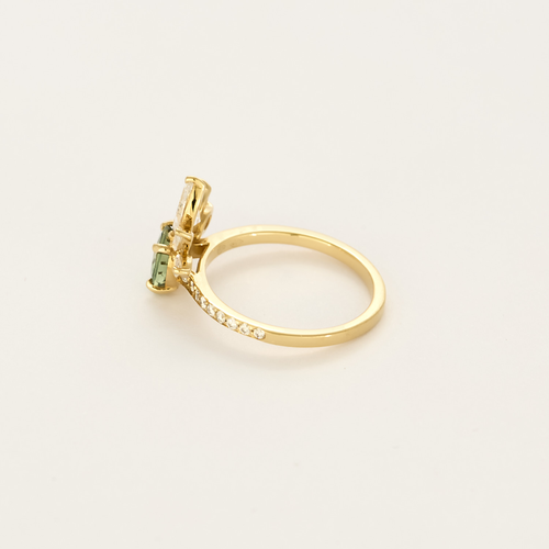 Gemmyo -  EverBloom Pavée - Bague or diamant et saphir vert.