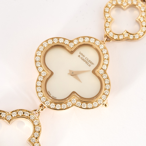 Van Cleef & Arpels Alhambra-klocka i roséguld, pärlemor och diamanter