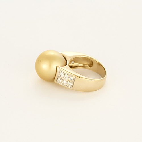 Ring aus Gelbgold, Graugold, Diamanten und Gold-Zuchtperle