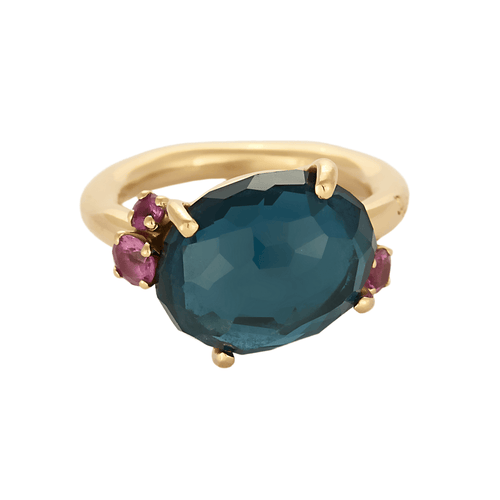 Pomellato - Bahia - Ring aus Roségold mit blauem Topas und facettierten rosa Saphiren.