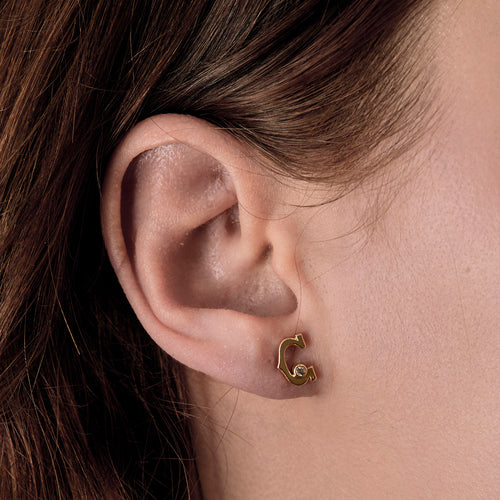CARTIER- C - Pair of yellow gold and diamond earrings. Vintage.