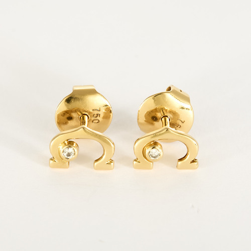 CARTIER- C - Pair of yellow gold and diamond earrings. Vintage.