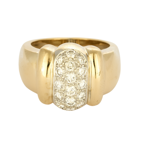 Bague en or jaune, or gris à motif de godrons et diamants