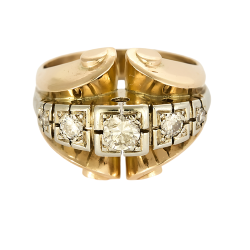 Bague en or rose, or gris, diamants en chute