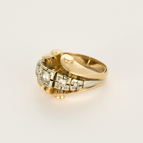 Bague en or rose, or gris, diamants en chute