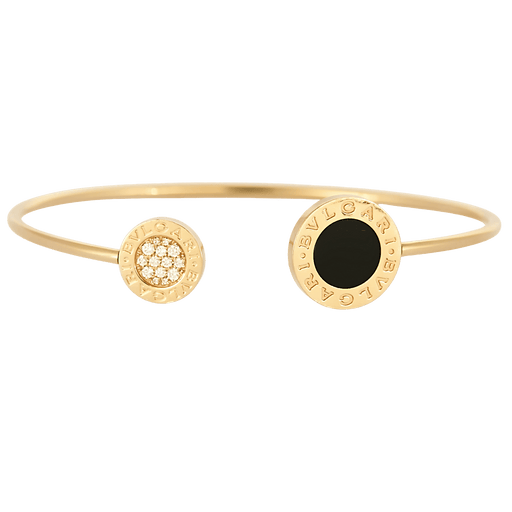 BVLGARI - Bvlgari Bvlgari - Отворена гривна тип бенгъл от жълто злато, оникс и диаманти
