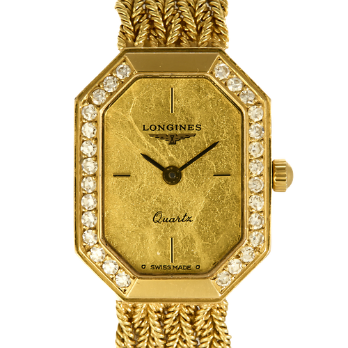 Longines - Yellow gold and diamond watch with octagonal case and quartz movement