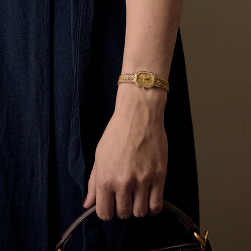 Longines - Yellow gold and diamond watch with octagonal case and quartz movement