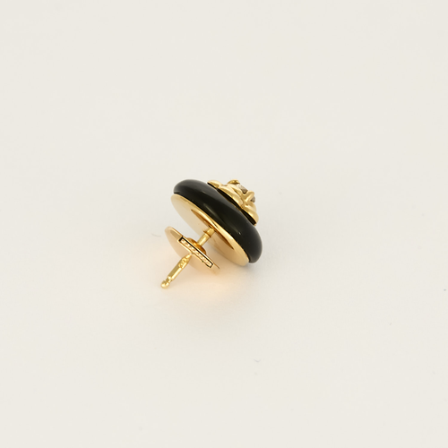 Chanel - Camélia - Pair of yellow gold, onyx and diamond earrings. Vintage.