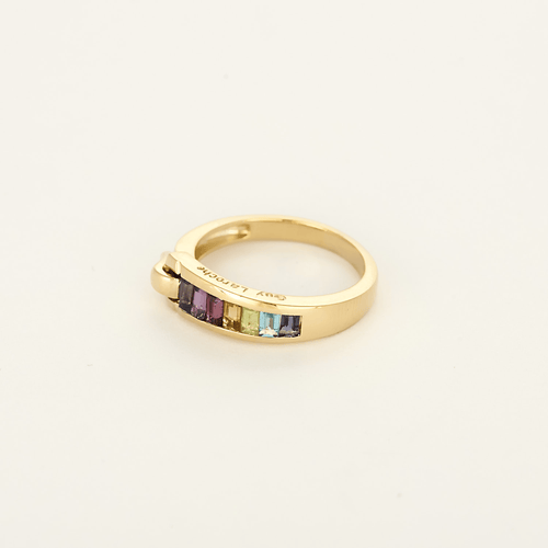 Guy Laroche - Ring i gult guld och färgade stenar
