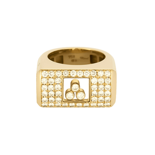 CHOPARD- Happy diamond - Ring Signetring i gulguld med diamantpavé