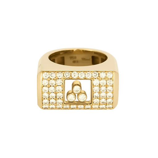 CHOPARD- Happy diamond - Ring Signet ring in yellow gold and diamond pavé