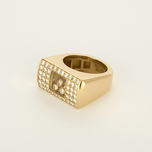 CHOPARD- Happy diamond - Ring Signetring i gulguld med diamantpavé