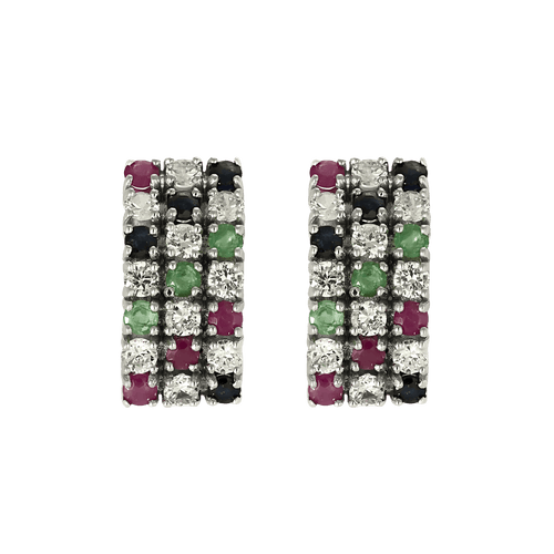 Boucles d'oreilles Paire de Boucles d'oreilles or 14K , saphirs, rubis, émeraudes et pierres blanches 58 Facettes DV27050-9
