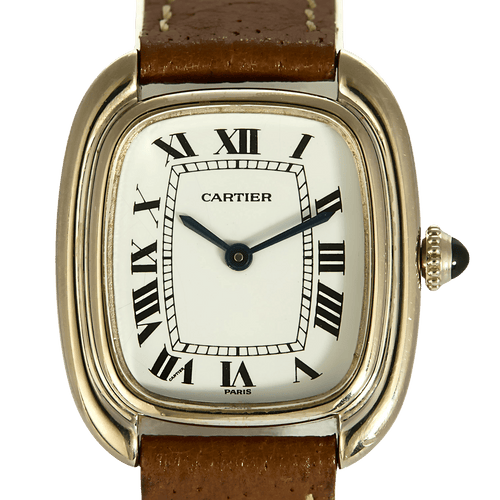 Cartier, Gondole-horloge in witgoud met leren band