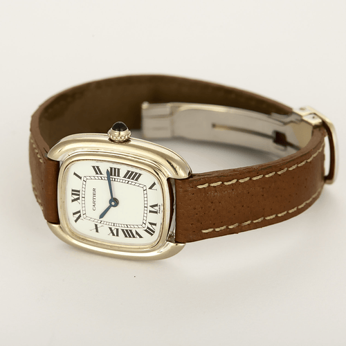 Cartier, Gondole-horloge in witgoud met leren band