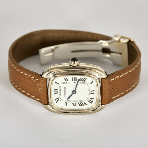 Cartier, Gondole-horloge in witgoud met leren band