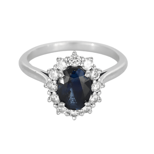 Ring aus Weißgold mit Saphir 1,50 Karat und Diamanten