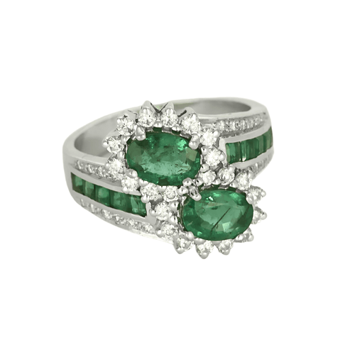 Bague 54 Bague "Toi et Moi" en or gris, diamants et émeraudes 58 Facettes DV26327-13-54-3