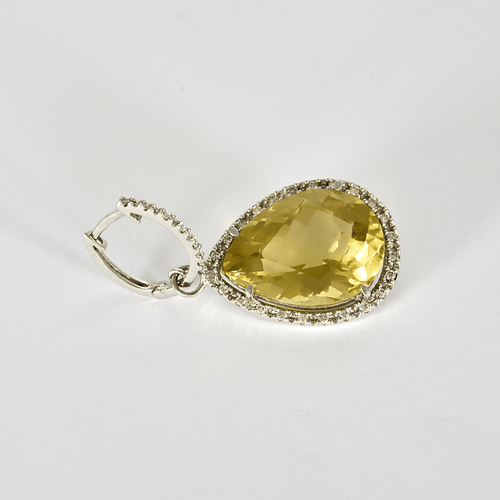 Pair of earrings in white gold, lemon quartz and diamonds