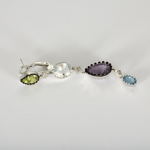 Hængende øreringe i hvidguld, diamant, ametyst, topaser, peridot, ametyst