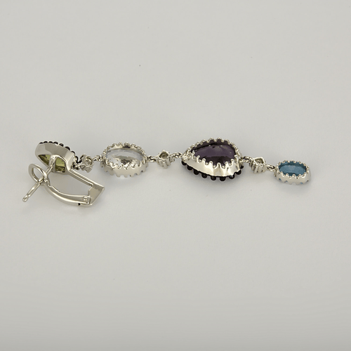 Hængende øreringe i hvidguld, diamant, ametyst, topaser, peridot, ametyst