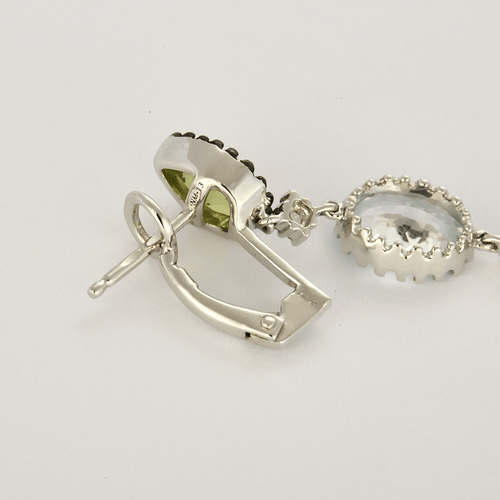 Hængende øreringe i hvidguld, diamant, ametyst, topaser, peridot, ametyst