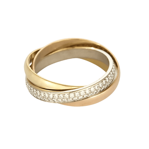 CARTIER - Trinity，小号，半密镶 - 三色金钻石戒指