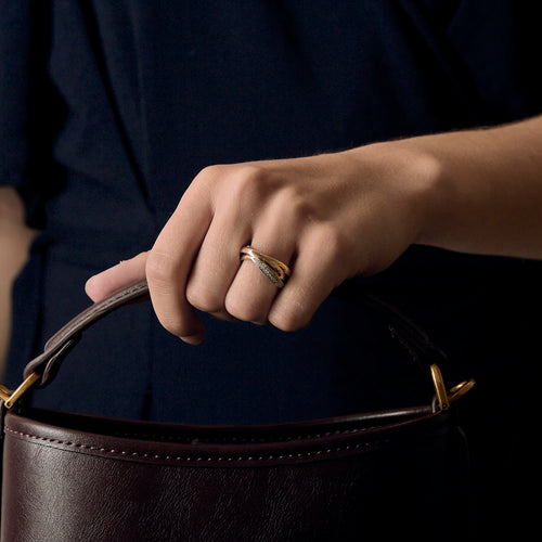 CARTIER - Trinity, small model, half-pavé - Three-gold and diamond ring