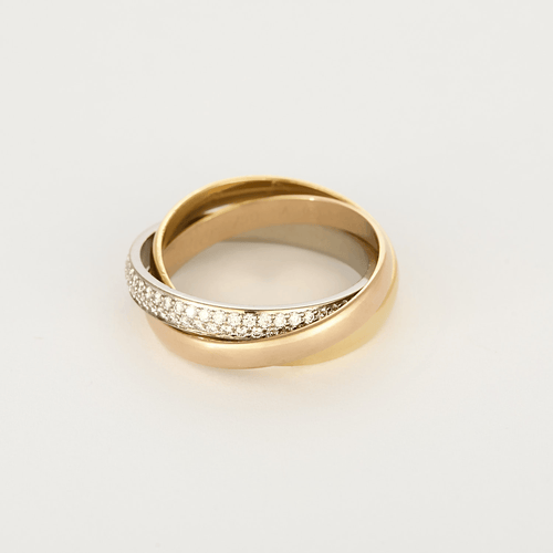 CARTIER - Trinity, small model, half-pavé - Three-gold and diamond ring