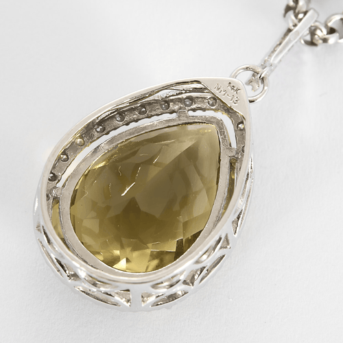 Colier și pandantiv din aur gri de 14K, cuarț lemon și diamante