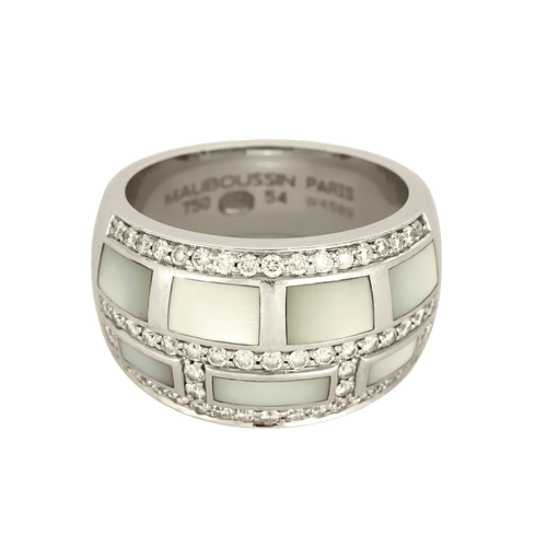 Anden ring i 18k hvidguld med diamant og perlemor