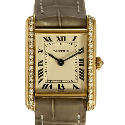 Cartier Montre Tank en or jaune et diamants 58 Facettes DV31731-1