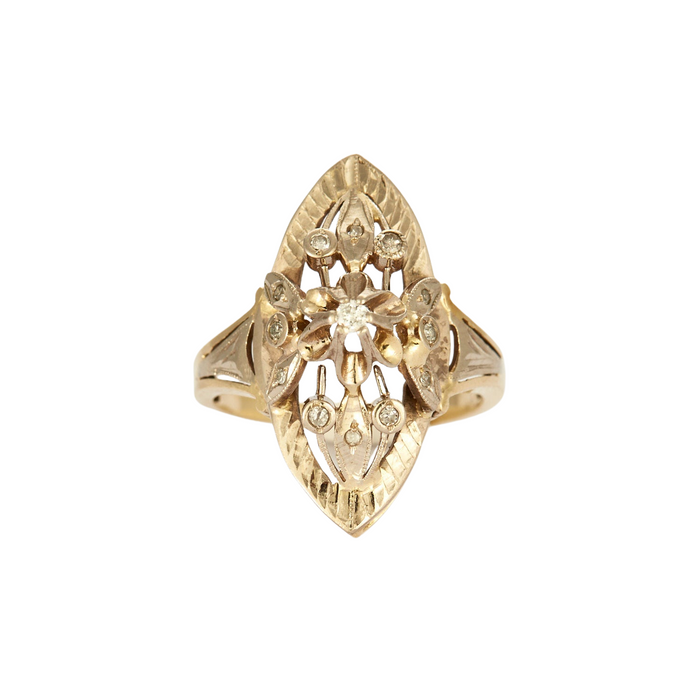 Marquise-Ring aus Gelbgold und weißem Diamant