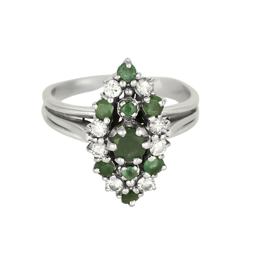 Bague en Or blanc 18k Diamant and Emeraude