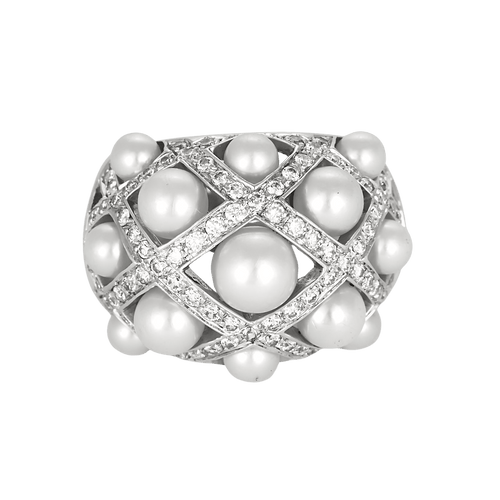 Chanel - 巴洛克 - 白金圆顶戒指，钻石：0.80克拉，珍珠