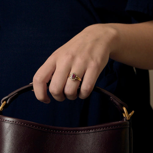 Ring Daisy in yellow gold, ruby: 0.50 carat and diamonds: 0.10 carat