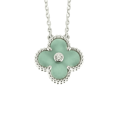Van Cleef & Arpels - Holiday Pendant 2022 - Rare Collier Alhambra Vintage en or blanc, diamant, porcelaine de Sévres turquoise 58 Facettes DV32546-1