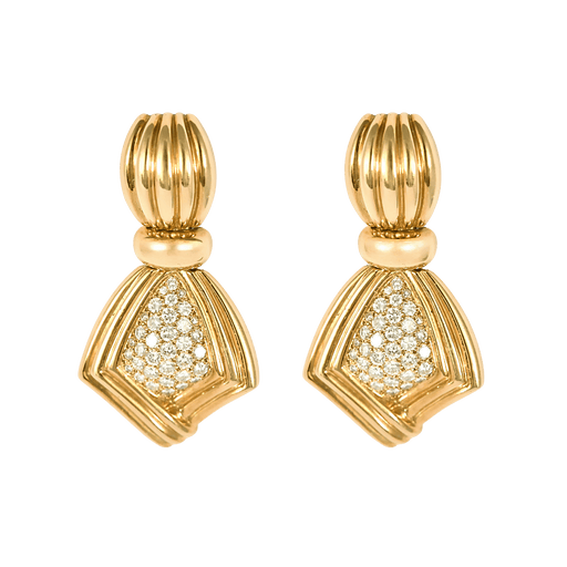 BOUCHERON - Rares Pendants d'oreilles en or jaune 18k et diamants. Vintage. Années 1980. 58 Facettes DV32487-1